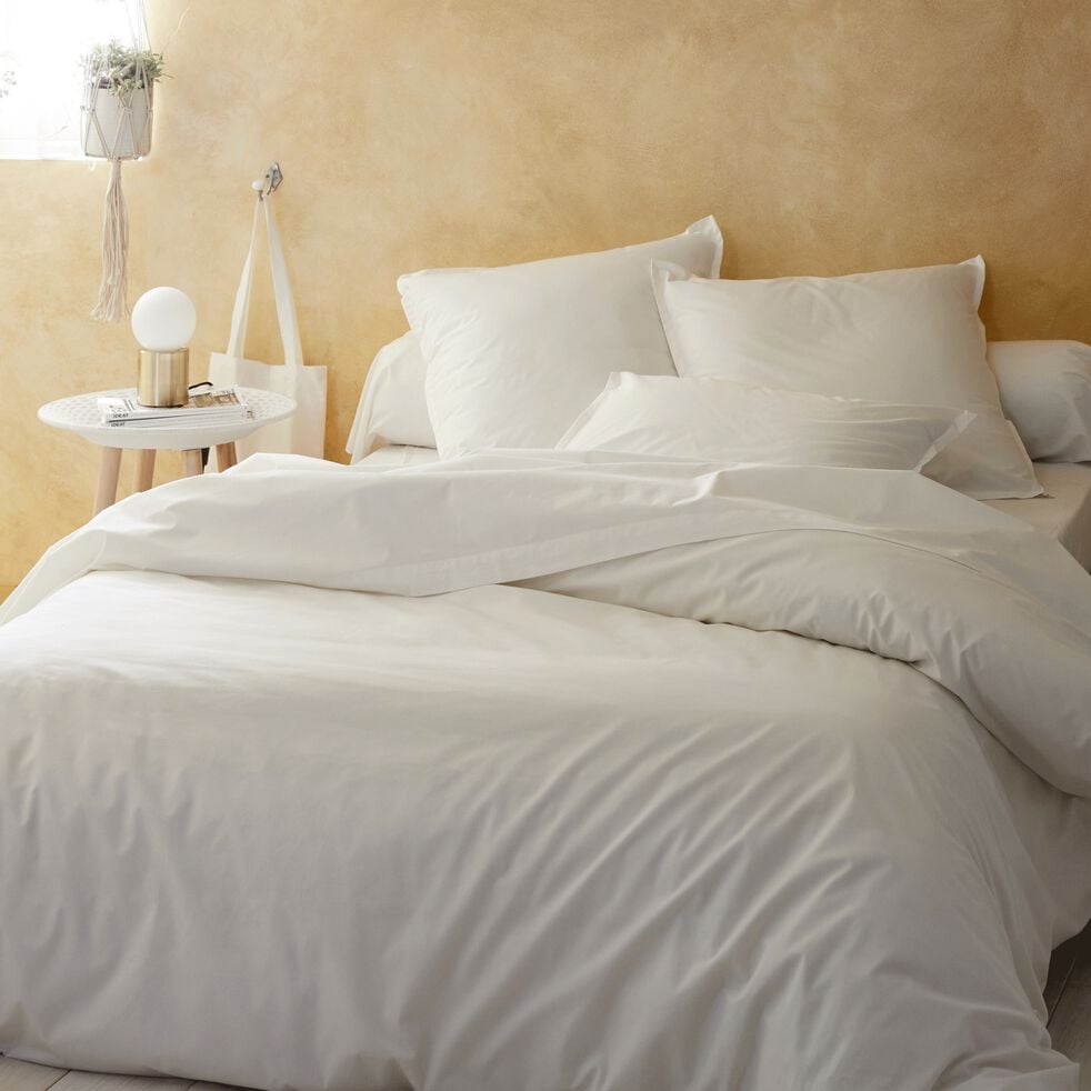 Linge de lit uni en percale de coton - blanc-FLORE