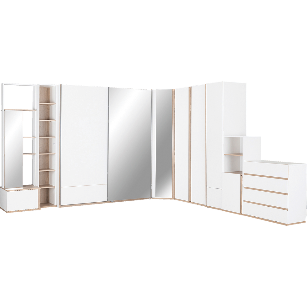 Module armoire avec 1 porte miroir et 1 tiroir effet chêne blanc