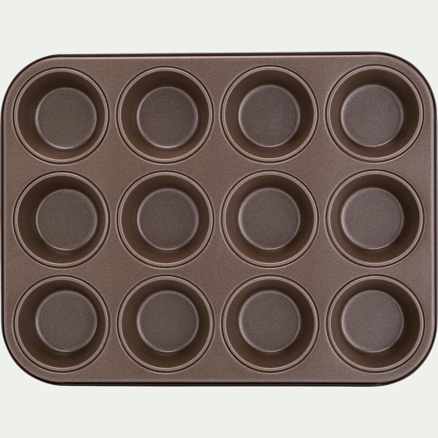 Plaque de cuisson pour 12 muffins en acier - marron-GOBEL