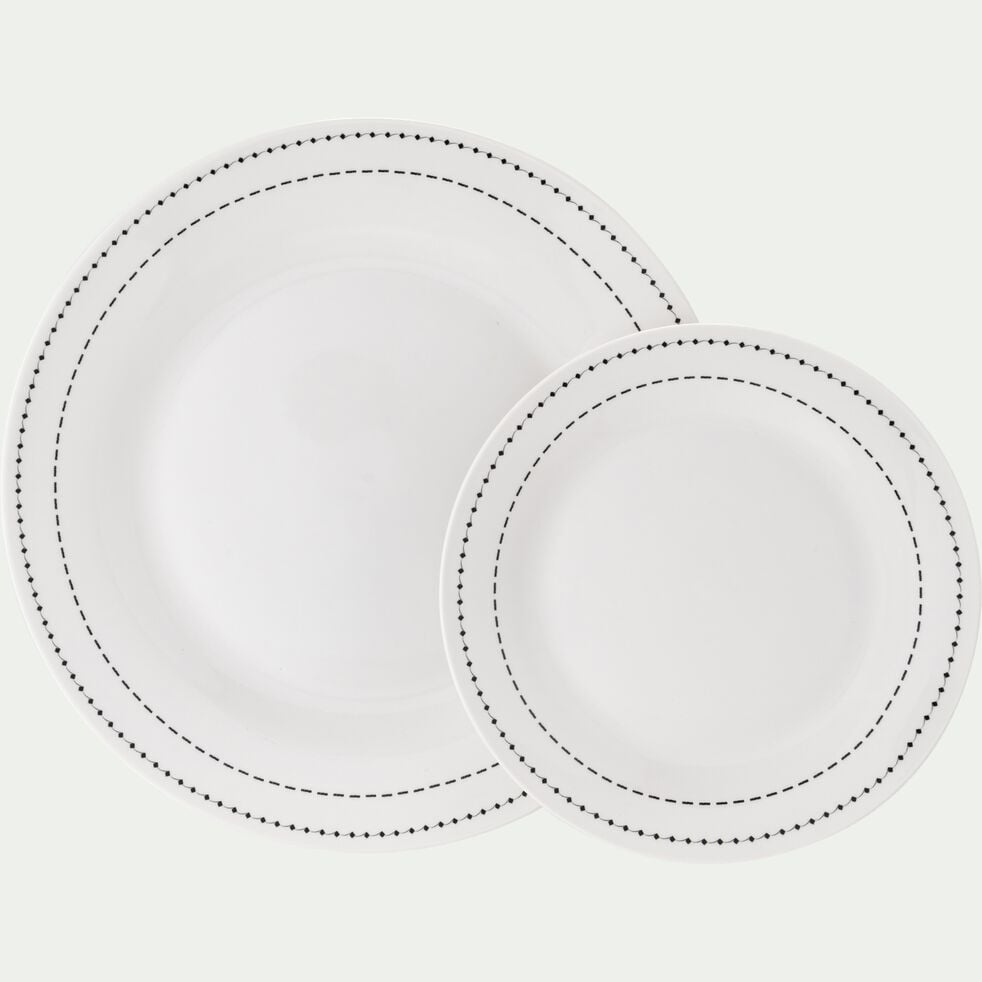Lot de 4 assiettes plates en porcelaine avec liseré noir D27cm - blanc-MEDINE