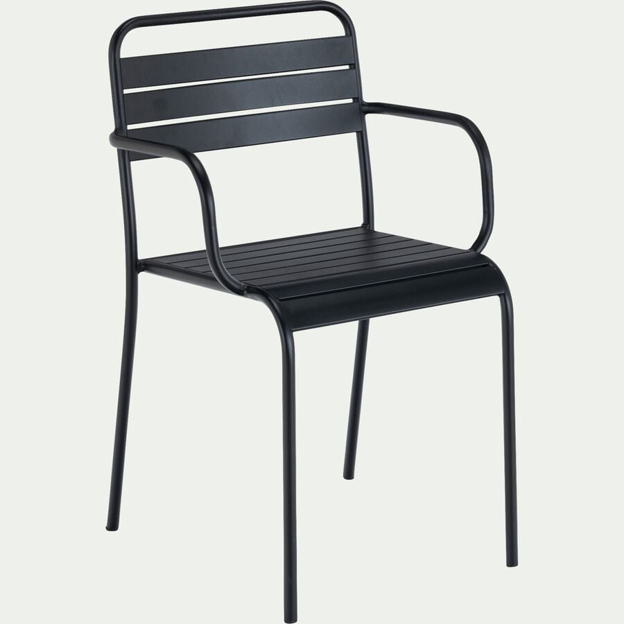 Chaise de jardin avec accoudoirs en acier - noir-SOURIS