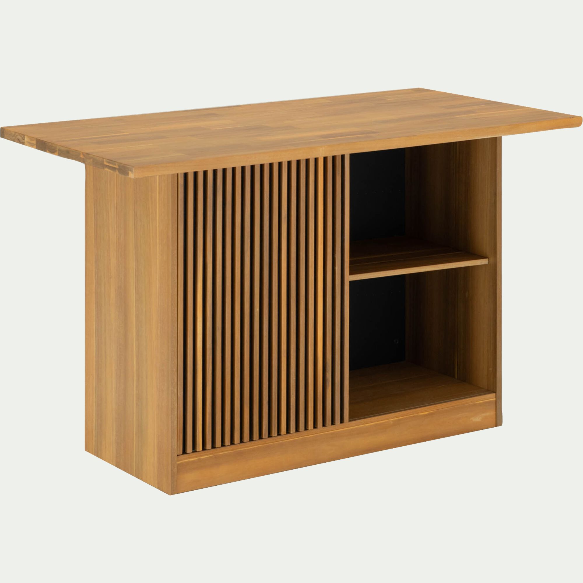 DIANE - Ilot central de cuisine à tasseaux avec rangement en acacia L150cm - bois clair