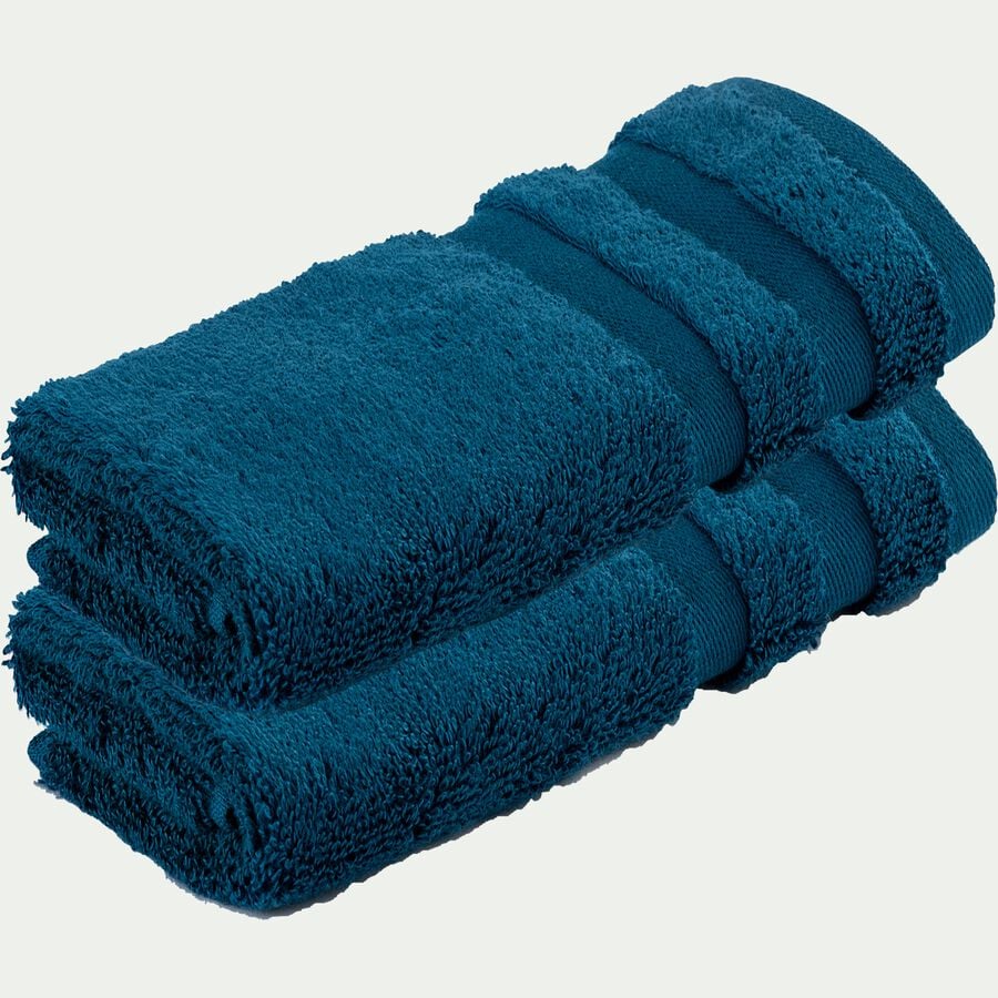 Lot de 2 serviettes invité en coton - bleu figuerolles 30x50cm-RANIA