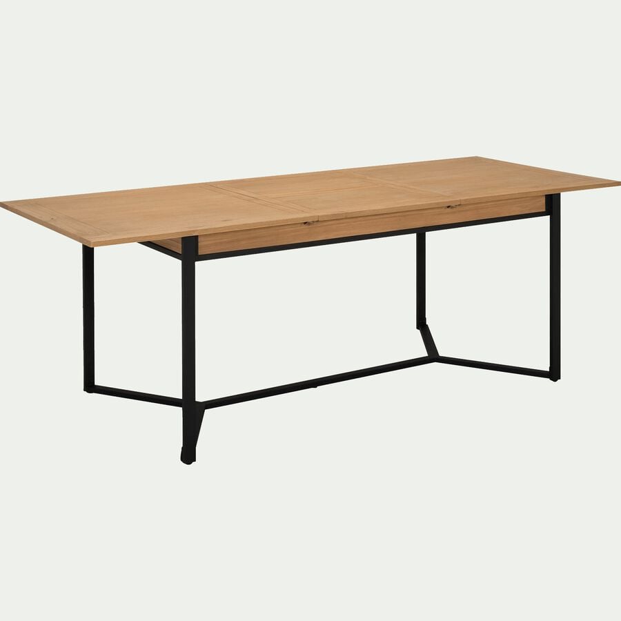Table de repas extensible en pin massif avec piètement noir -  bois clair (6 à 8 places)-ENDOUME