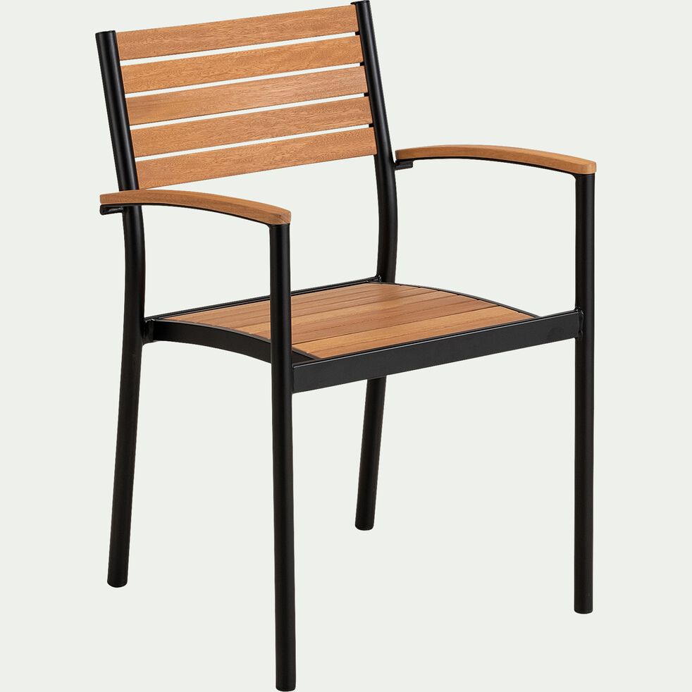 Chaise de jardin empilable en aluminium et eucalyptus avec accoudoirs