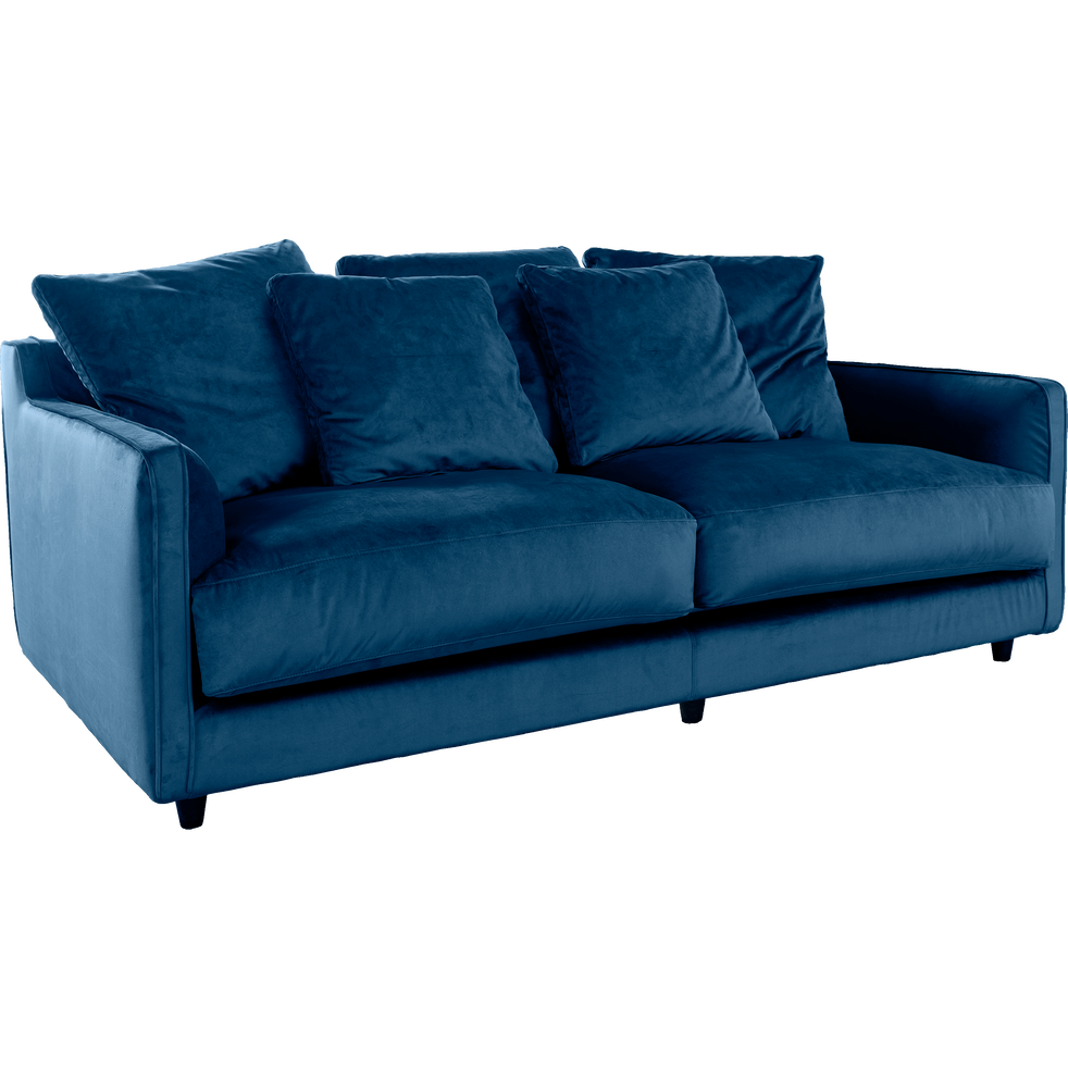 Canape 3 Places Convertible En Velours Bleu Figuerolles Lenita