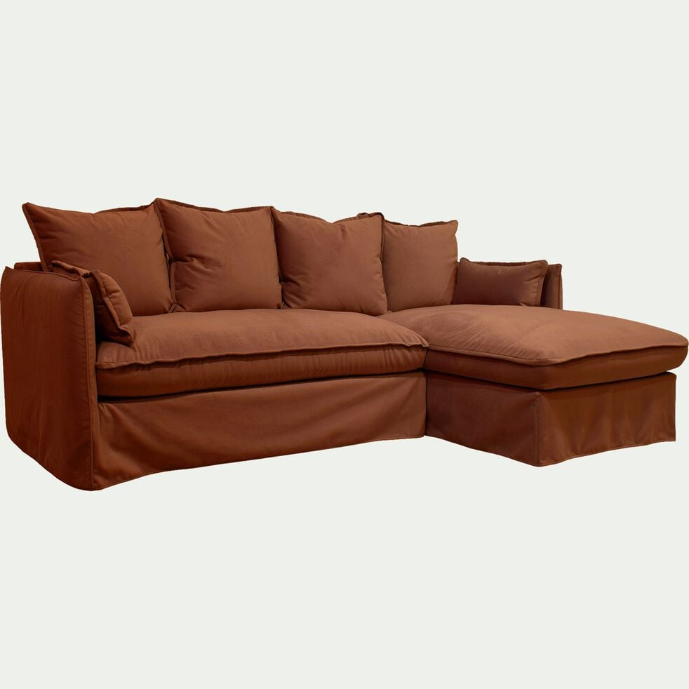 Canapé d'angle droit convertible en velours - brun rustrel-KALISTO