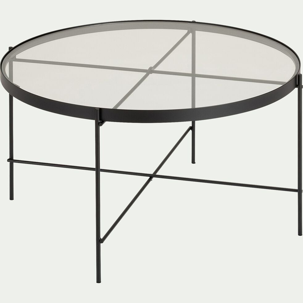 Table basse ronde en acier et verre trempé - noir D72,6xH40cm-LOUKIA