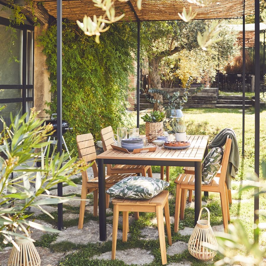 Table de repas jardin en eucalyptus et aluminium - noir (6 places)-DOLE