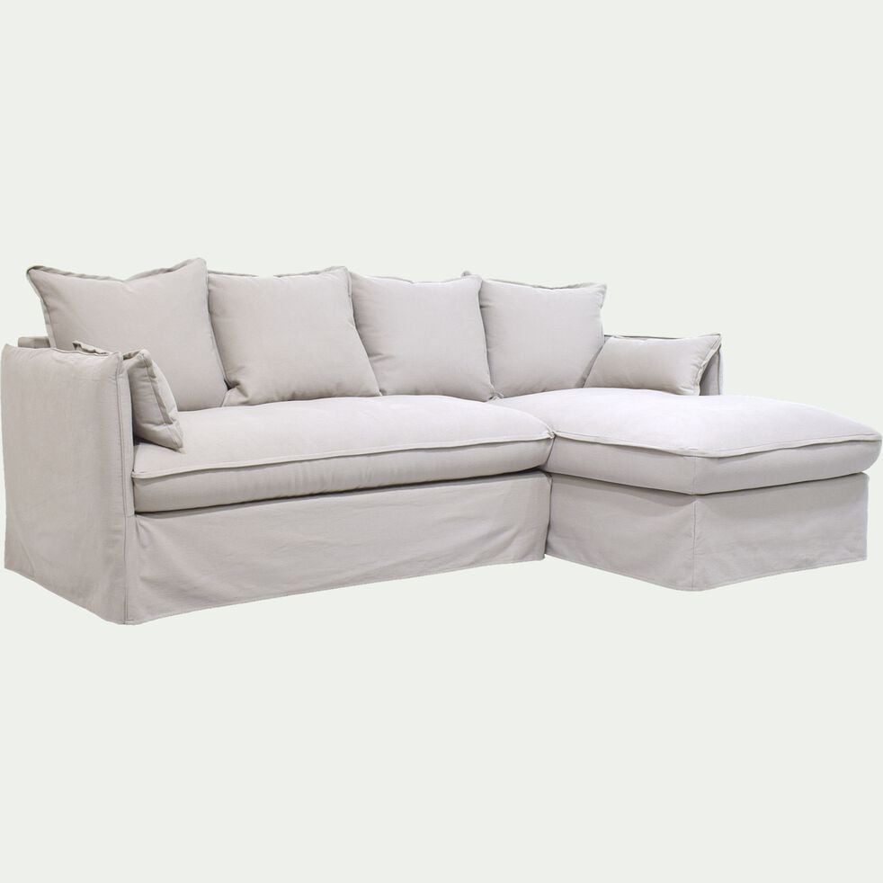 Canapé d'angle droit fixe en coton et lin - blanc capelan-KALISTO