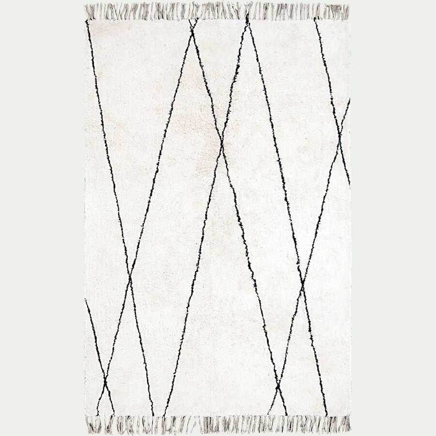 Tapis à motifs géométriques en coton - blanc et noir 160x230cm-BENISSE