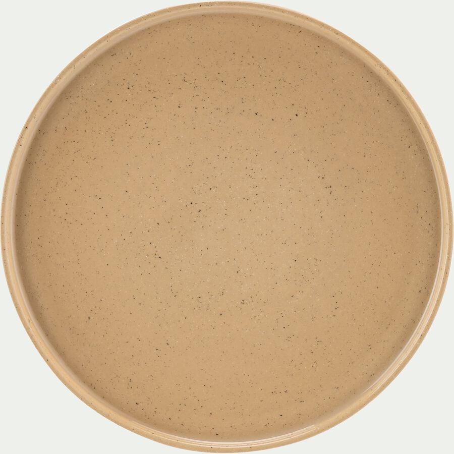 Assiette plate mouchetée en grès D26,1cm - beige-SUGITON