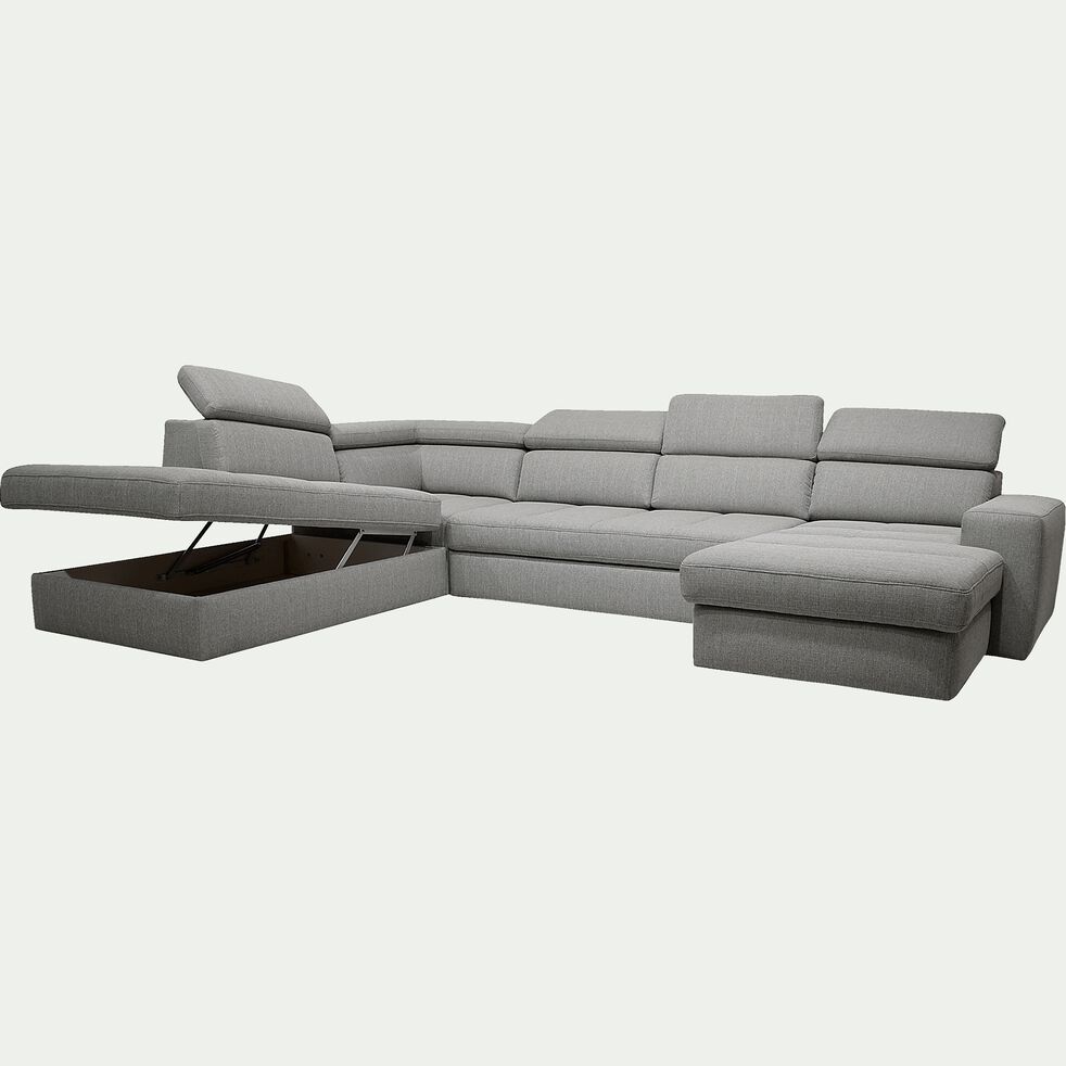 Canapé d'angle en forme de U convertible avec méridienne à droite en tissu - gris clair-TONIN