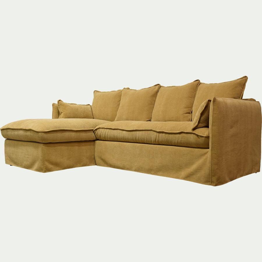 Canapé d'angle gauche convertible en tissu - jaune argan-KALISTO