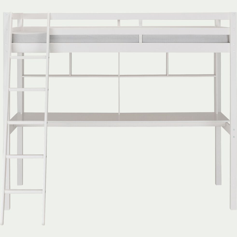 Lit mezzanine en pin 90x200cm avec bureau - blanc-DANIS