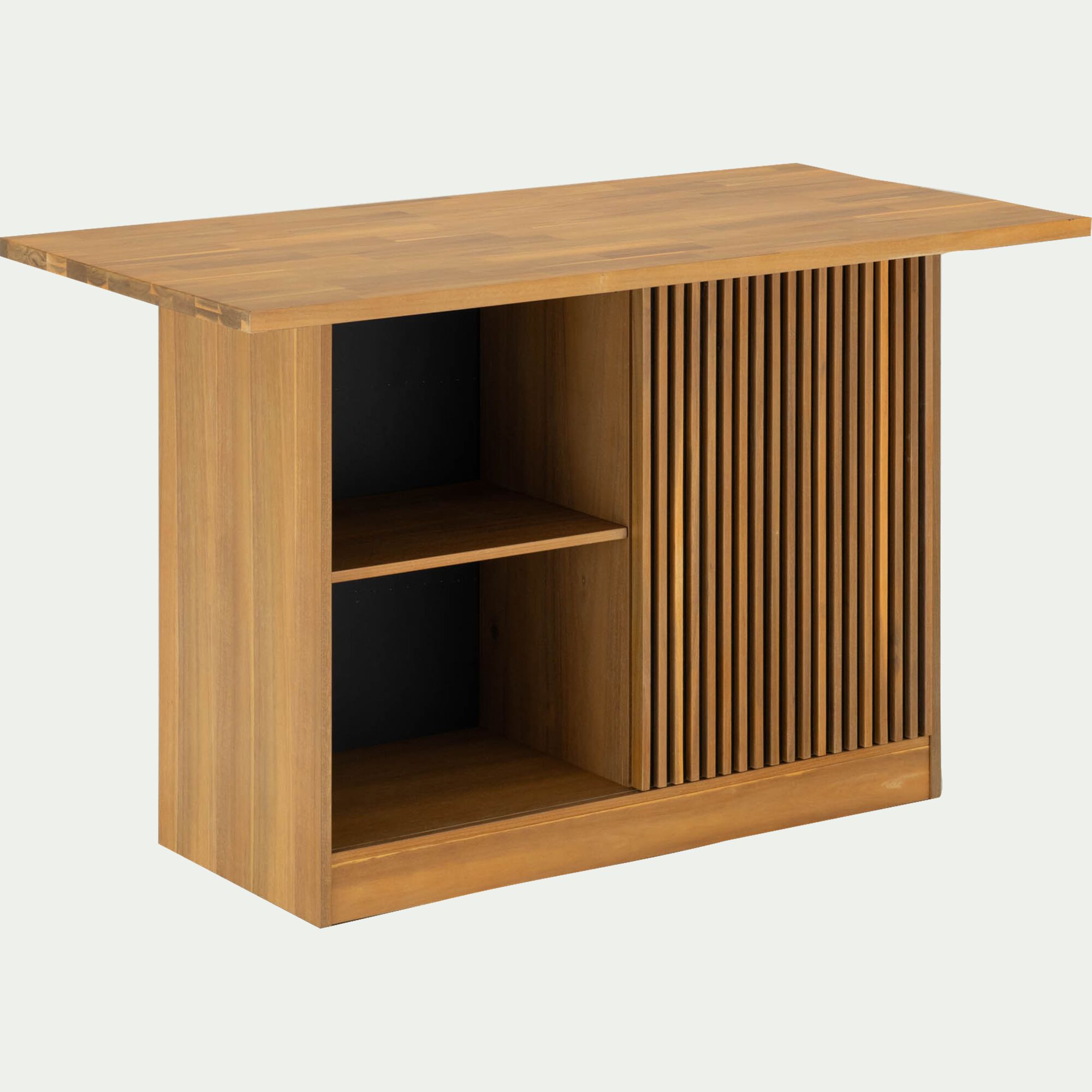 DIANE - Ilot central de cuisine à tasseaux avec rangement en acacia L150cm - bois clair