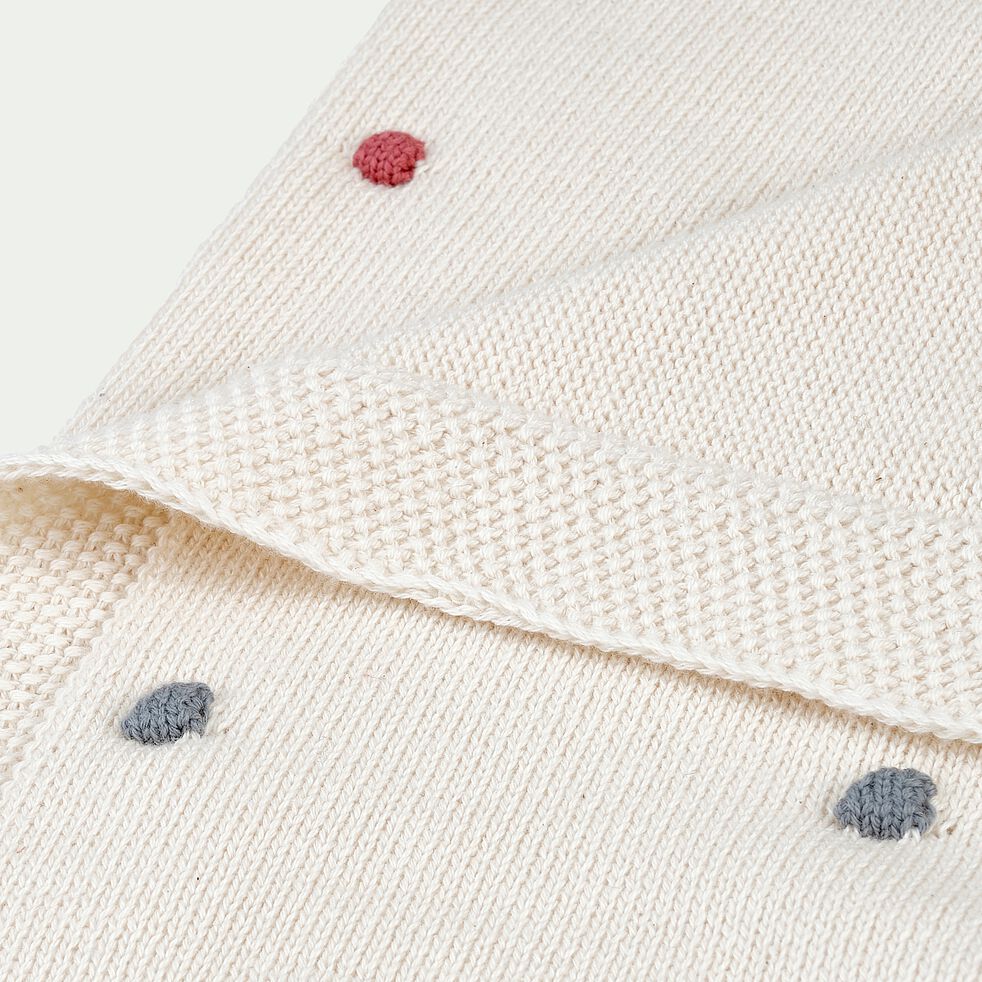 Plaid en coton bio avec pompons - blanc écru - L80xl100cm-BULY
