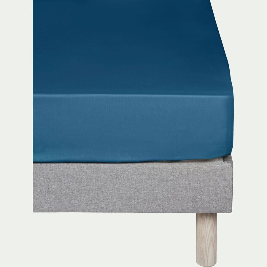 Drap housse en coton 140x200cm B25cm - bleu figuerolles-CALANQUES