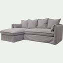 Canapé d'angle gauche fixe en velours - gris borie-KALISTO