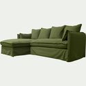 Canapé d'angle gauche fixe en velours - vert garrigue-KALISTO