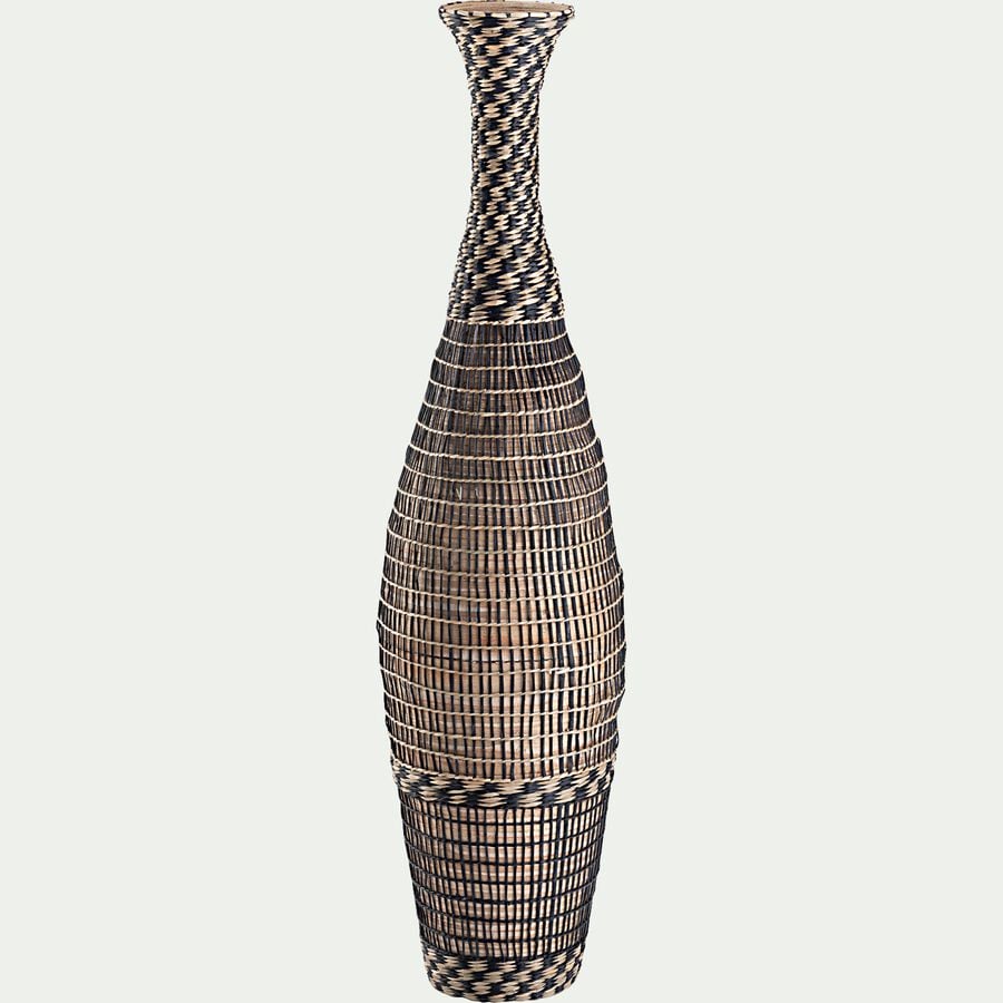 Vase tressé en bambou et jonc de mer - noir et naturel D20xH84cm-AGANTA