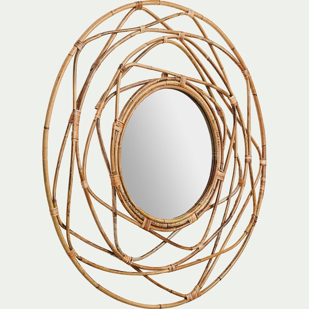 Miroir fleur circulaire en rotin D90cm - naturel-LUTEA