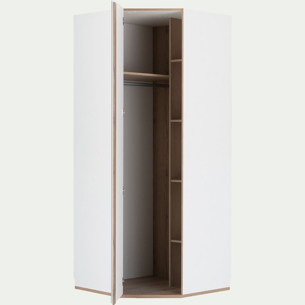 Armoire dressing d'angle avec 1 porte en bois effet chêne - blanc H235xL96cm-NESTOR