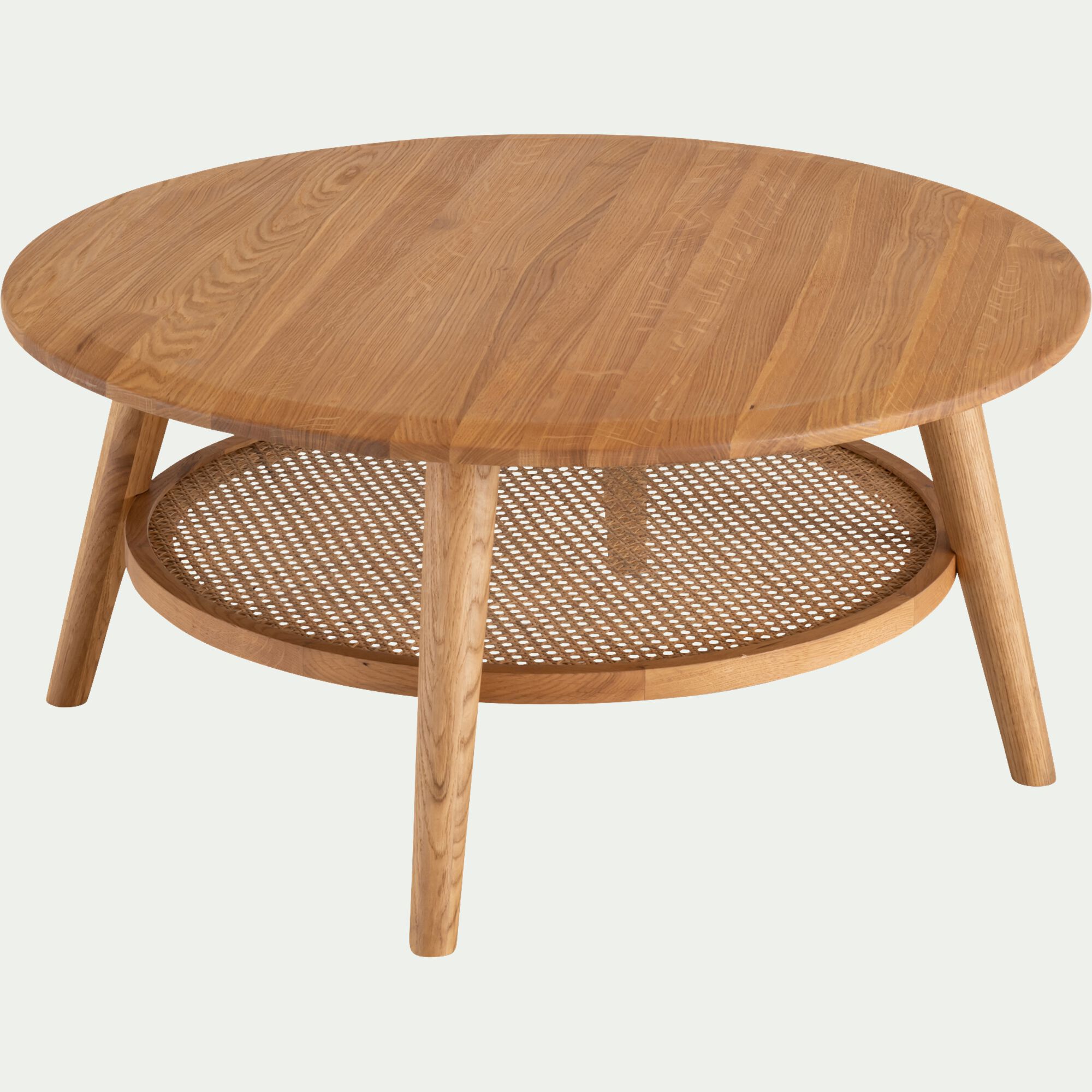 ANNOT - Table basse ronde en chêne et rotin D90cm - bois clair