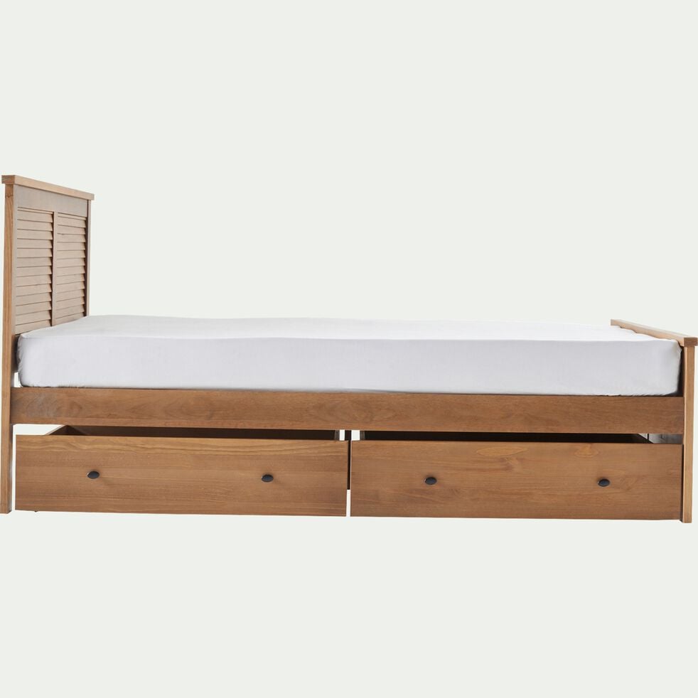 Lit 2 places avec tête de lit en pin massif 140x200cm - bois foncé-OLIVE