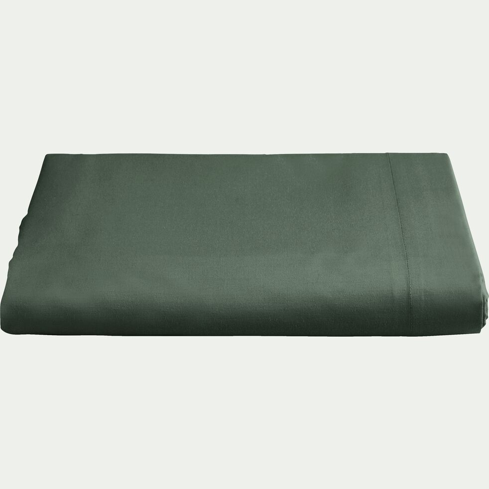 Drap plat en percale de coton 270x300 - vert cèdre-FLORE