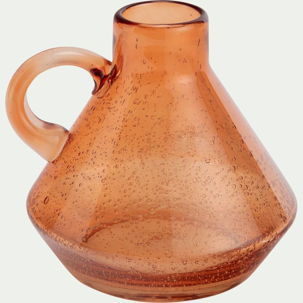 Vase pichet en verre bullé H17cm - orange brûlée-FURJANA