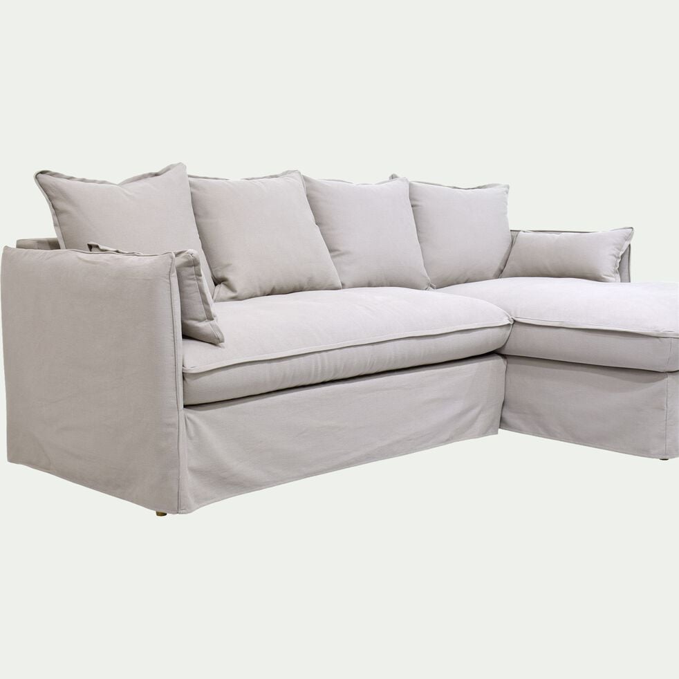 Canapé d'angle droit fixe en coton et lin - blanc capelan-KALISTO