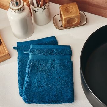Lot de 2 gants de toilette en coton - bleu figuerolles-RANIA