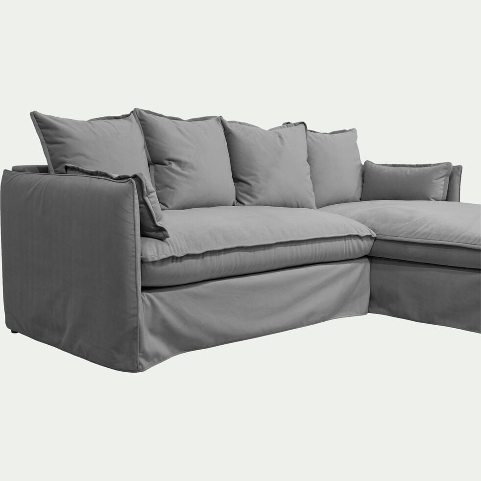 Canapé d'angle droit fixe en velours - gris vesuve-KALISTO