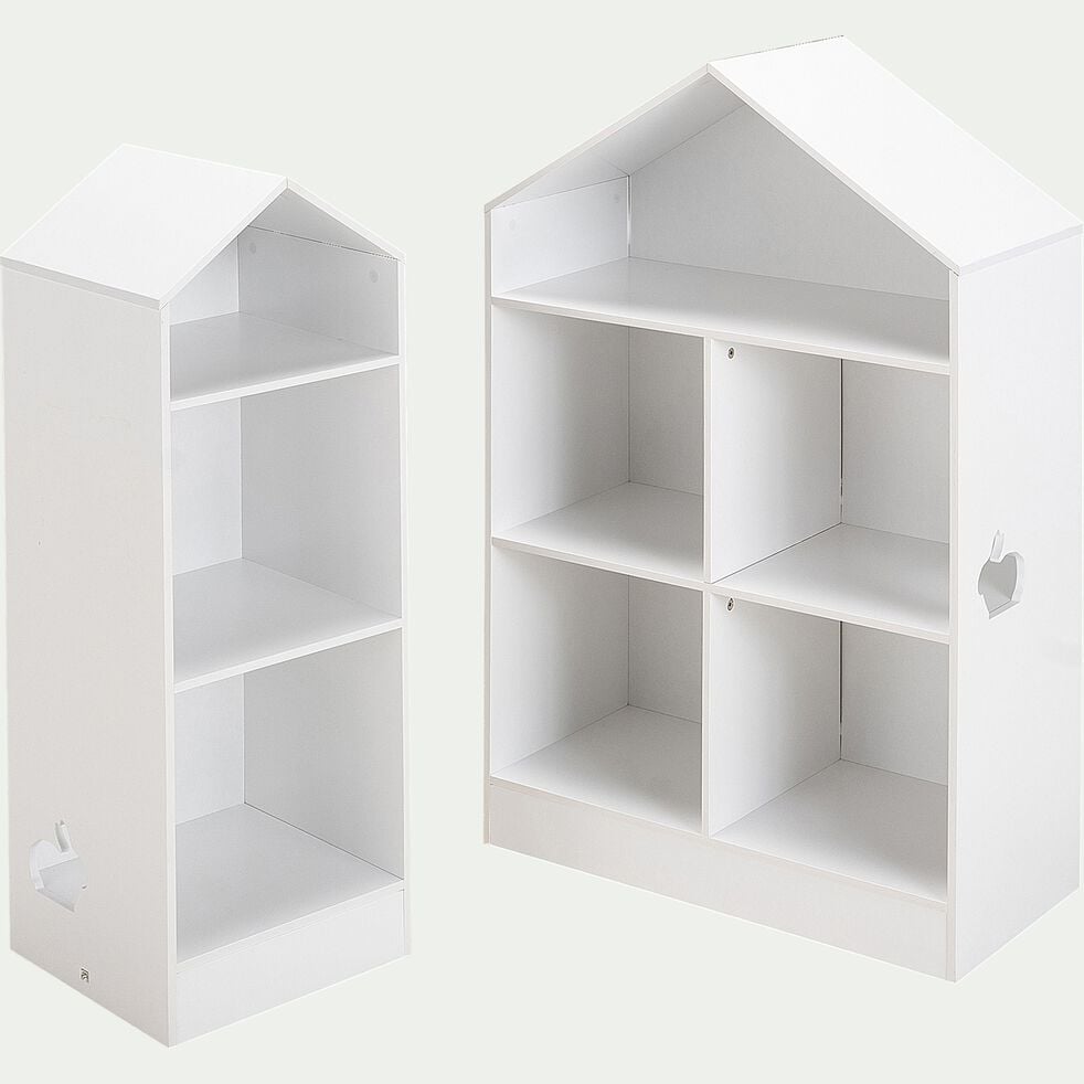 Bibliothèque 2 étagères forme maison pour chambre enfant - blanc-DICO