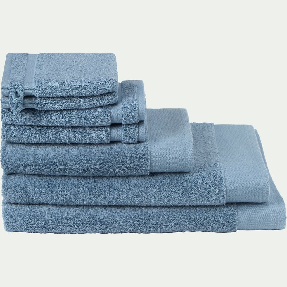 Lot de 2 gants de toilette en coton peigné - bleu autan-AZUR