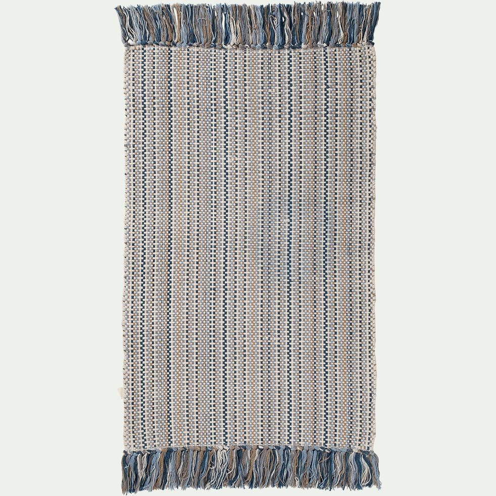 Tapis de bain frangé en coton 50x80cm - bleu-CIELO