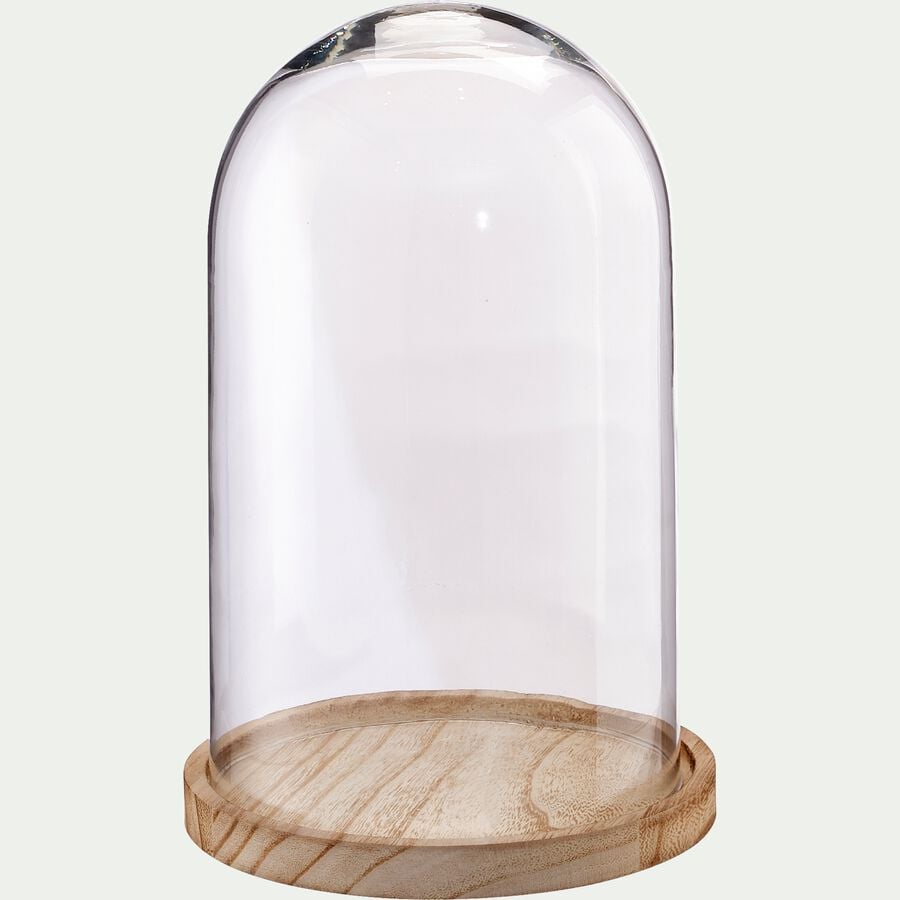Cloche en verre et socle en bois H28cm - transparent-SEOLANE