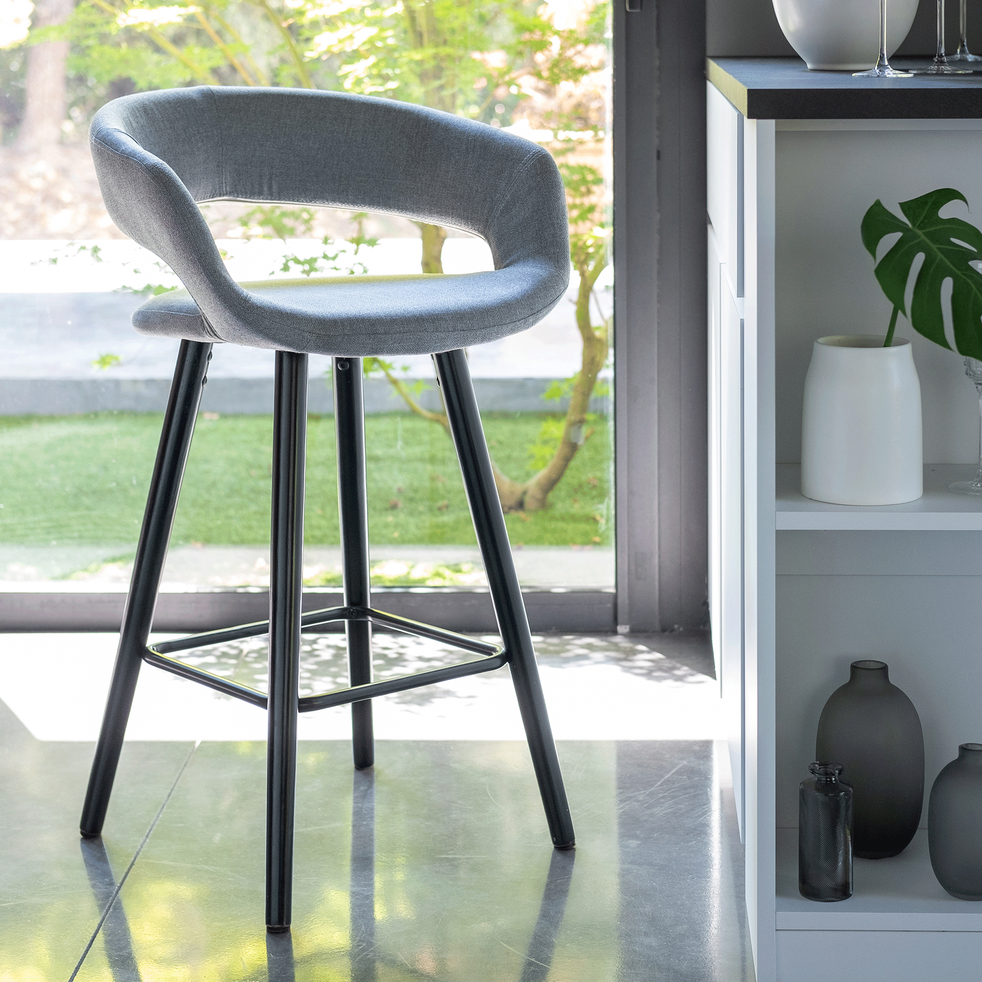 Chaise de bar en tissu avec accoudoirs gris borie H65.5cm JOYAU