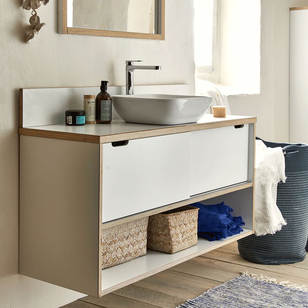 Meuble sous vasque double en bois blanc MUGEL meuble sous vasque