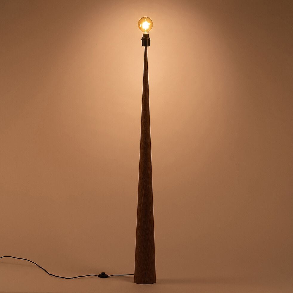Pied de lampadaire en métal effet bois H157cm - bois foncé-KONE