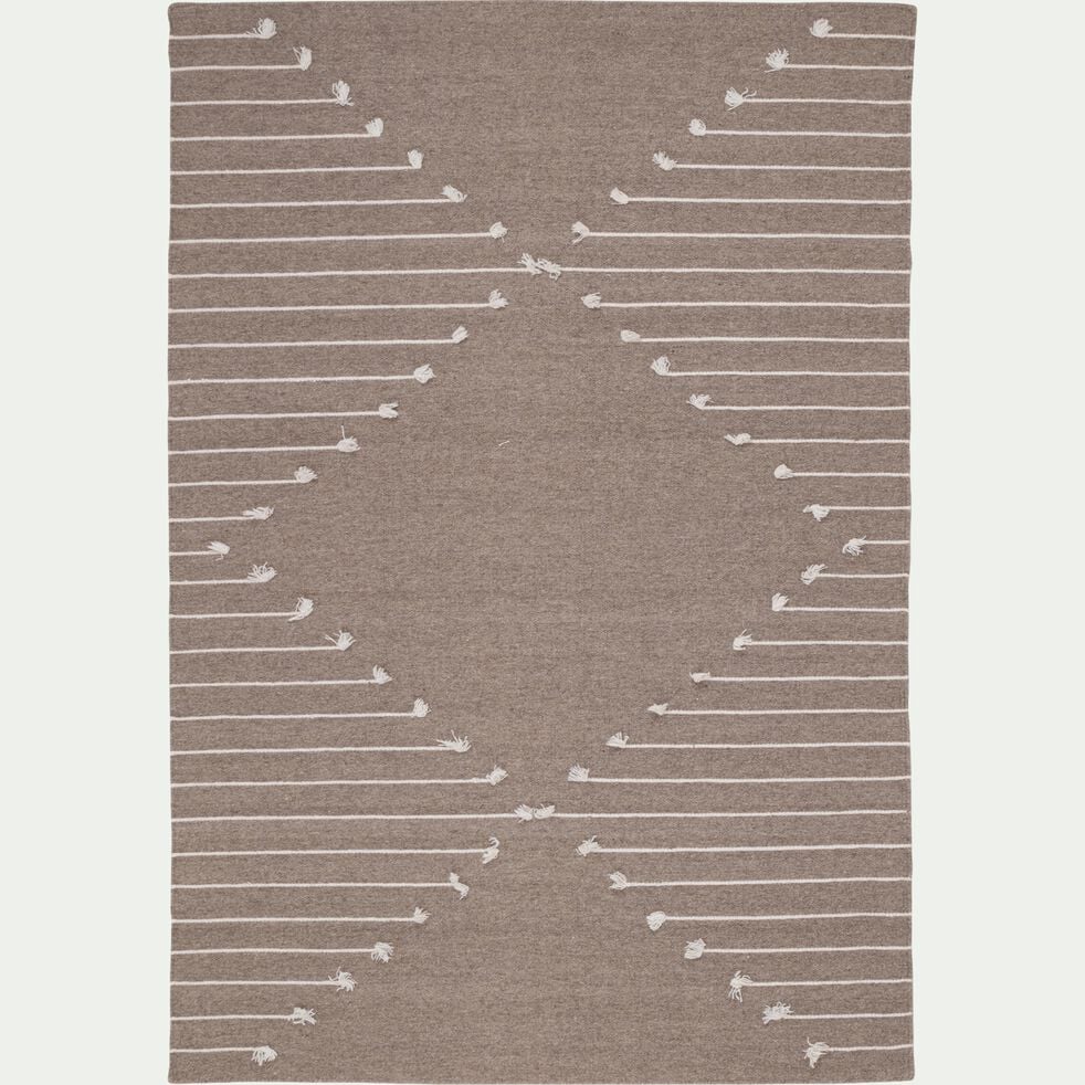 Tapis kilim en laine et en coton à motifs - beige 160x230cm-CARRI