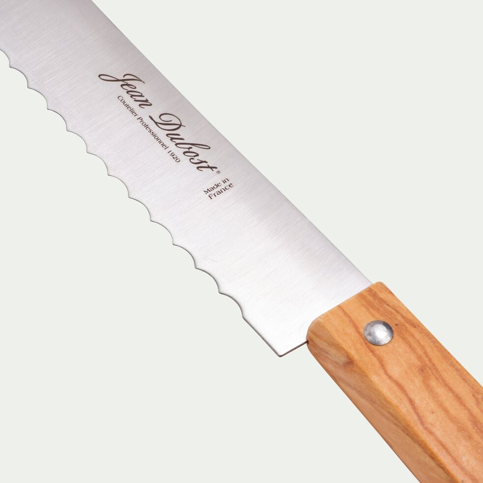 Couteau à pain en inox et bois d'olivier 19cm - naturel-TRADITION