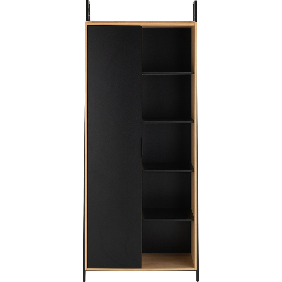 Armoire 1 Porte Bois Clair Et Metal Noir H221cm Henry Armoires