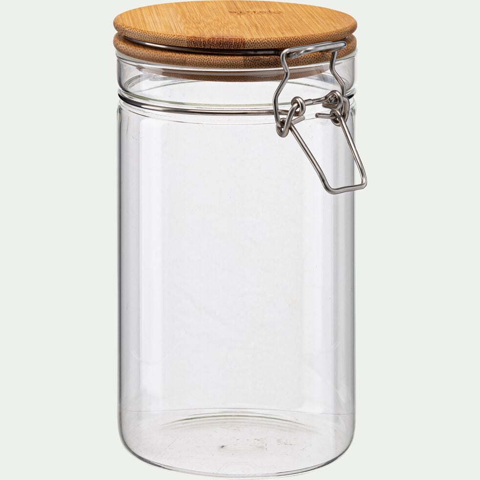 Bocal en verre avec couvercle en bambou 1,4L - transparent-CLIPS