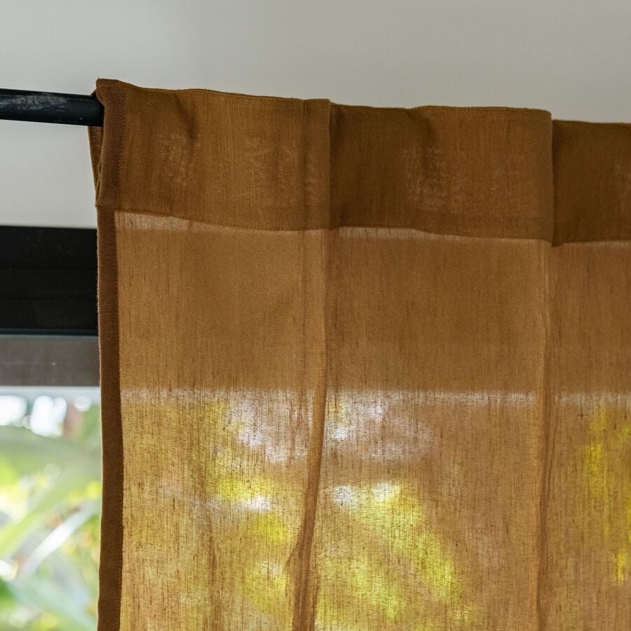 Voilage à passants cachés en lin et coton finition liseré 140x260cm - brun alep-ALISO