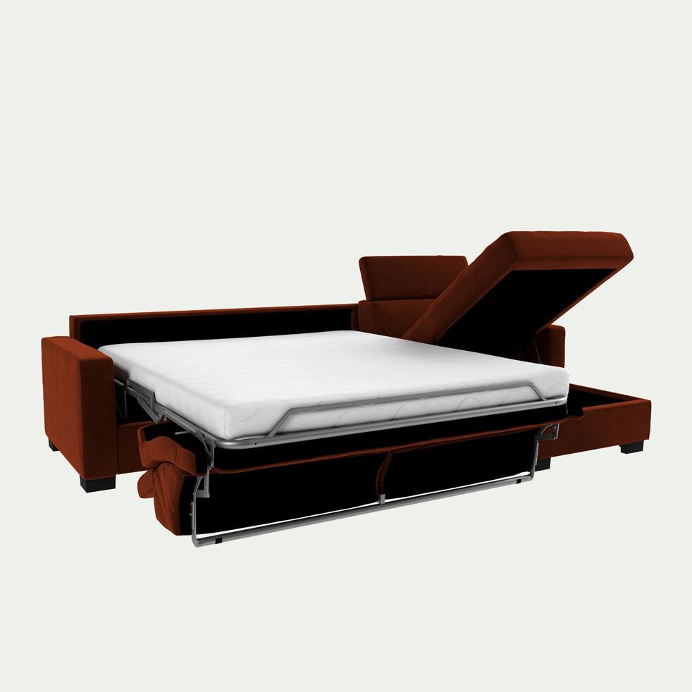 Canapé d'angle convertible en velours avec accoudoirs 15cm - brun rustrel-MAURO