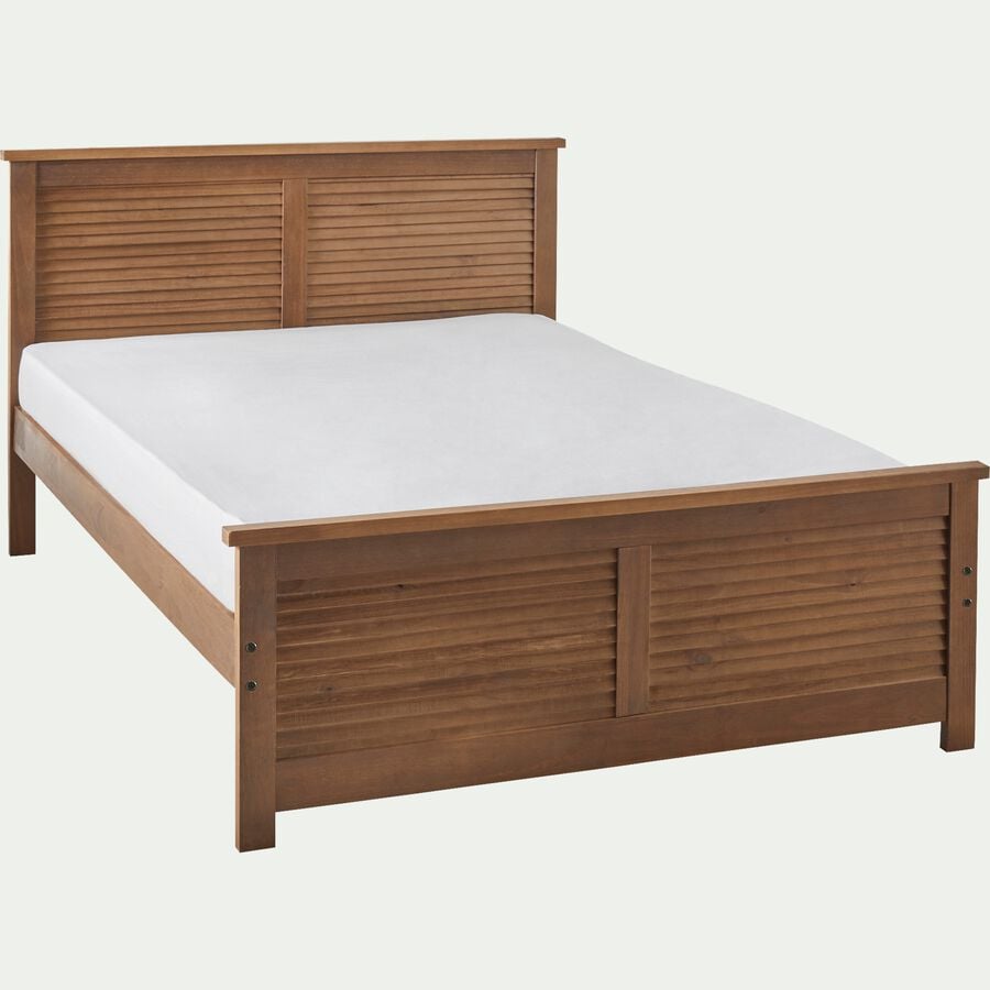 Lit 2 places avec tête de lit en pin massif 160x200cm - bois foncé-OLIVE