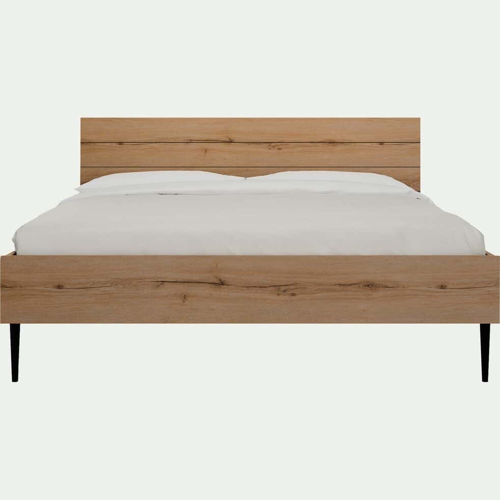 Lit 2 places avec tête de lit en bois 160x200cm - bois clair-LUCIAN