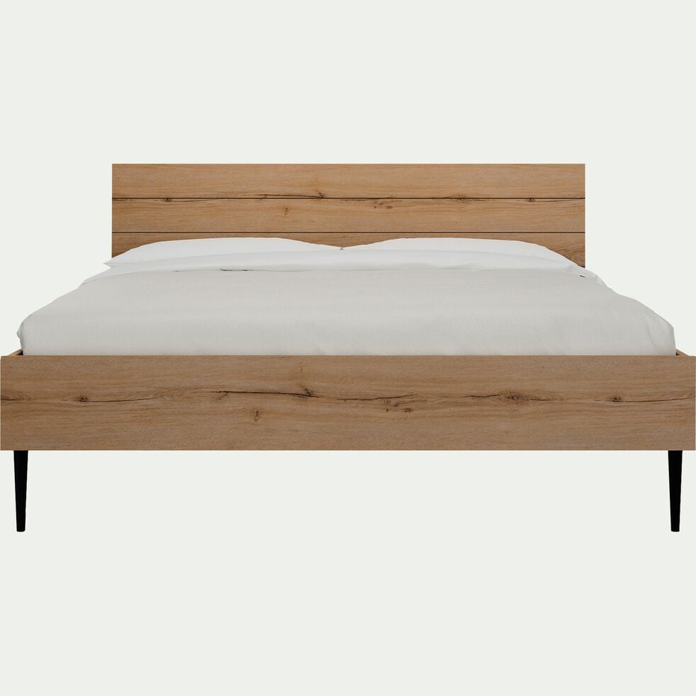 Lit 2 places avec tête de lit en bois 160x200cm - bois clair-LUCIAN